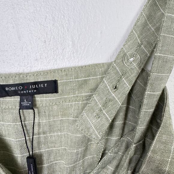 Romeo + Juliet Couture NWT Light Green Pinstripe Linen Blend Sleeveless Jumpsuit - Picture 9 of 13